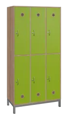 SBS-2233 šatní skříň 6-boxová, 1800x900x400 mm, kovové nohy, korpus dub bardolino, dvířka jarní zele